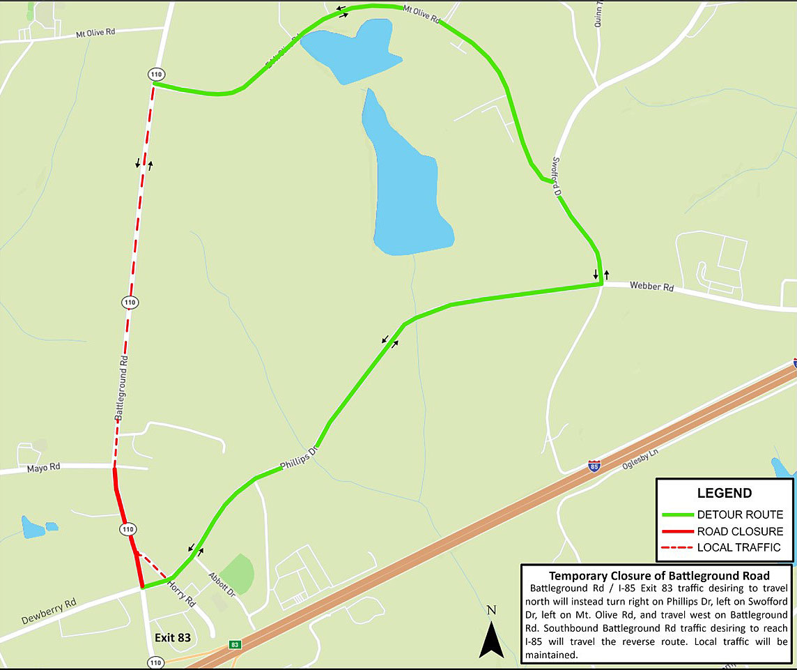 Battleground Road Detour map